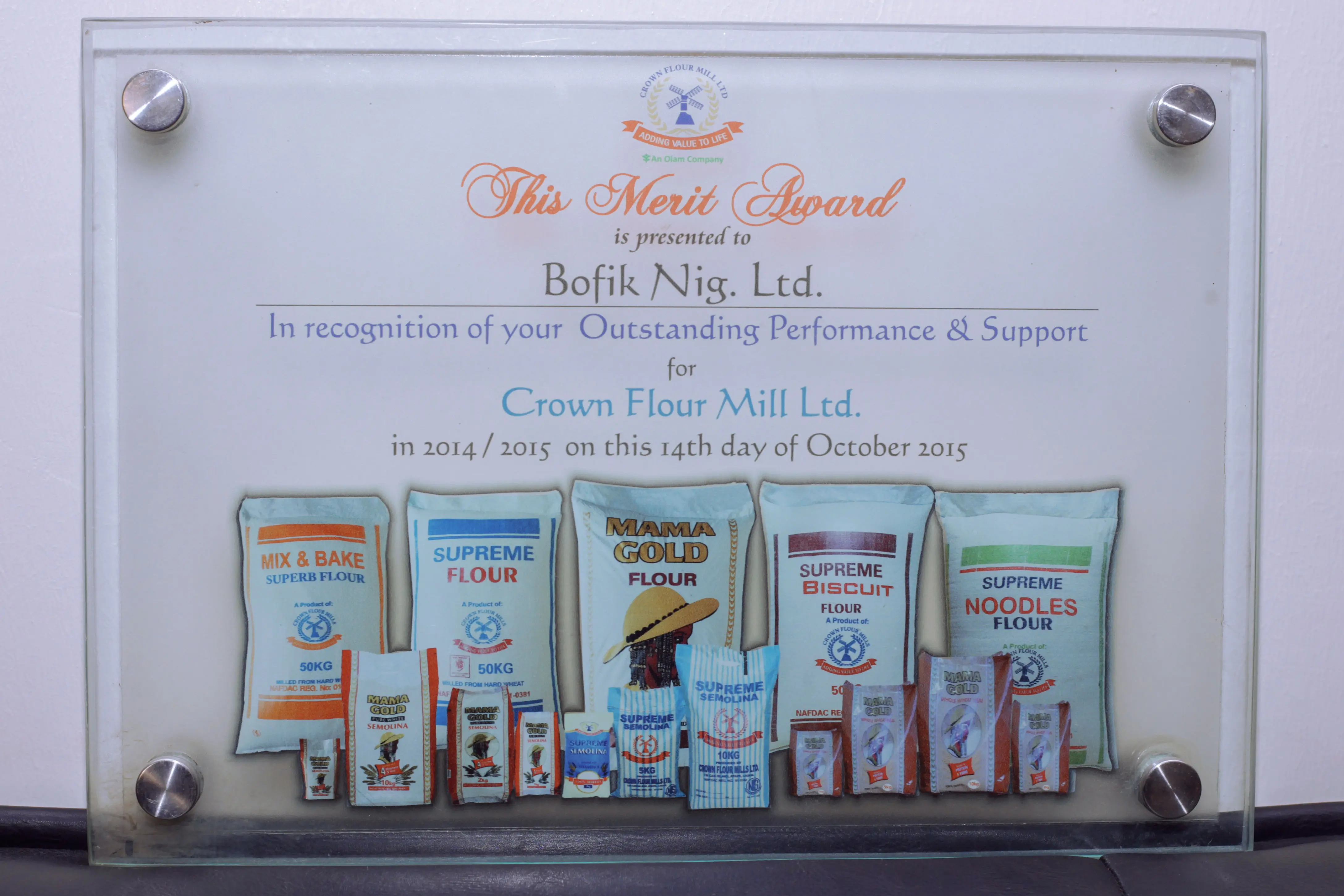 Flour Mills Outstanding Performance and Support 2015